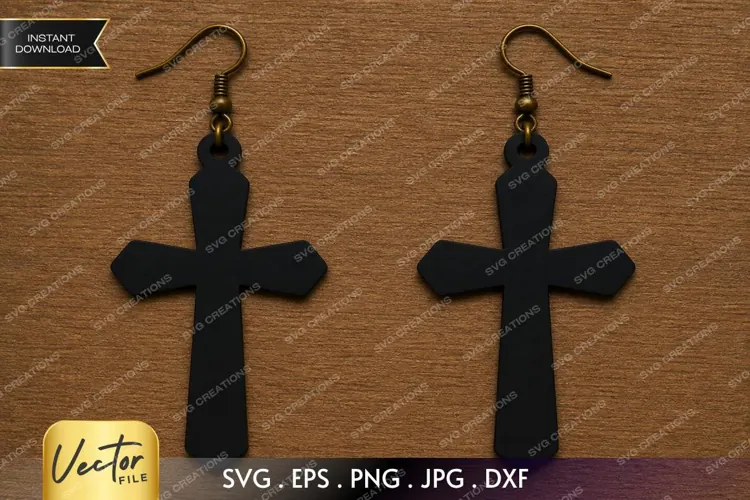 Cross Earring SVG Laser Cut File, Christian Religious Wooden