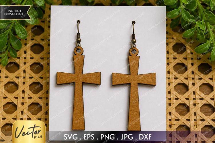Decorative Cross Earrings SVG | Laser Cut Earring example image 1