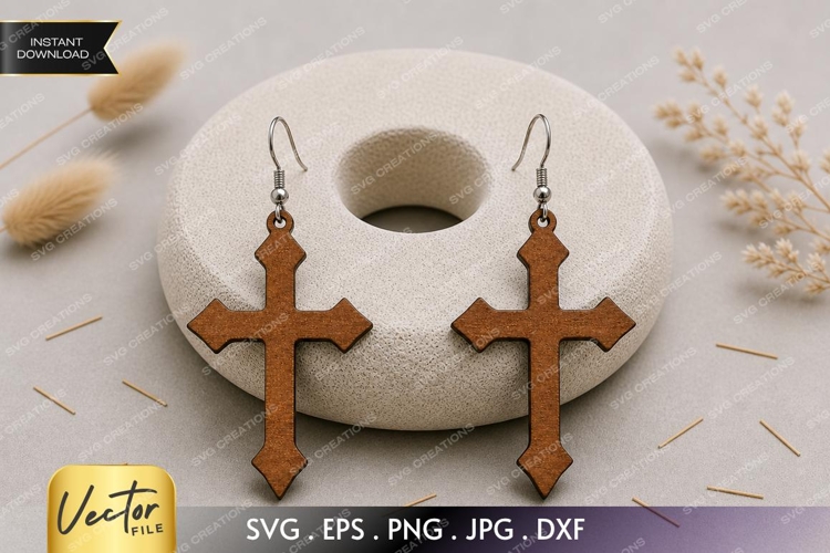 Slim Cross Earrings SVG | Egyptian Cross Laser Cut Earring example image 1
