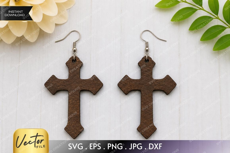 Flared Cross Earrings SVG| Egyptian Cross Laser Cut Earring example image 1