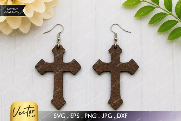 Diamond Pointed Cross Earring SVG Laser Cut File, Christian
