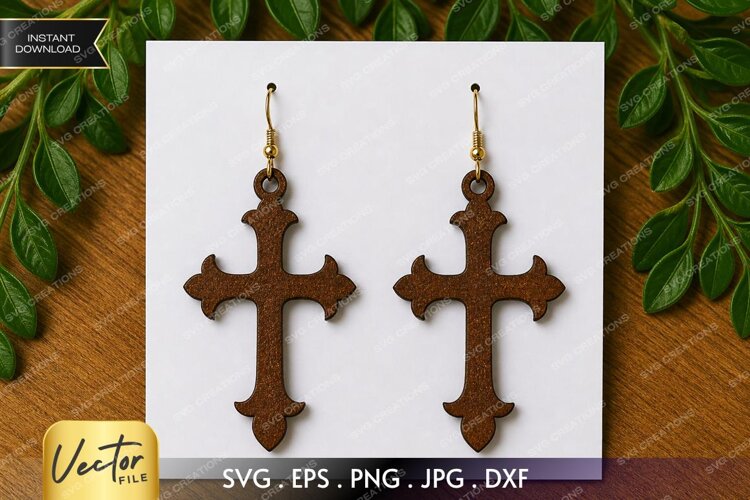 Decorative Cross Earring SVG Laser Cut File, Christian example image 1