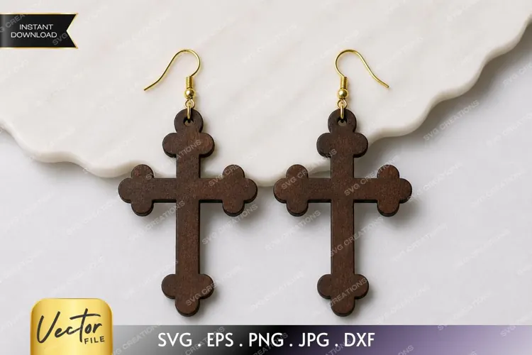 Decorative Cross Earring SVG Laser Cut File, Christian