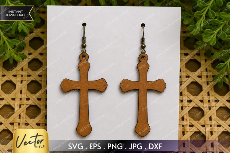 Simple Cross Earrings SVG| Laser Cut Earring example image 1