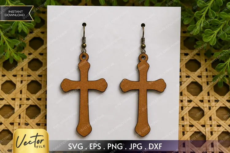 Cross Earring SVG Laser Cut File, Christian Religious
