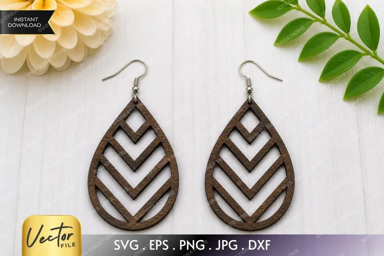 Chevron Teardrop Earring SVG Laser Cut File, Geometric