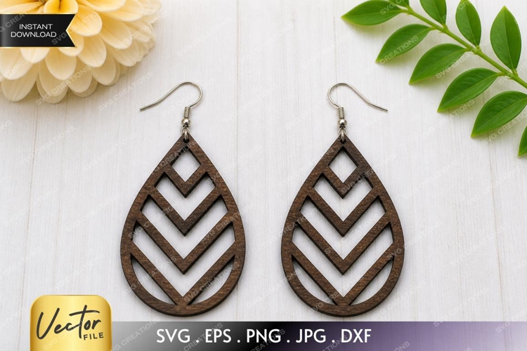 Chevron Teardrop Earrings SVG| Laser Cut Earring example image 1