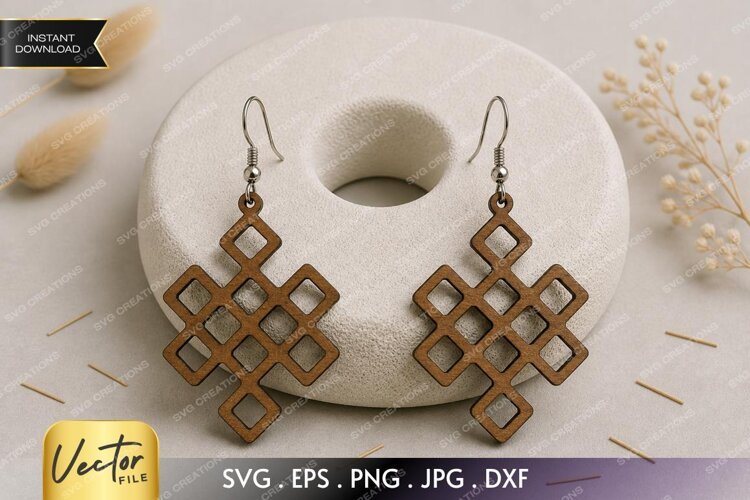 Endless Knot Earring SVG Laser Cut File, Tibetan Geometric example image 1