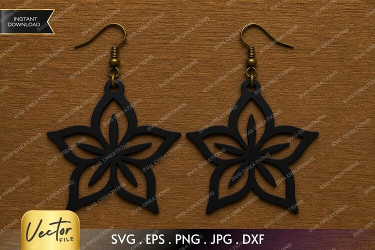 Geometric Flower Earring SVG Laser Cut File, Floral Wooden example image 1