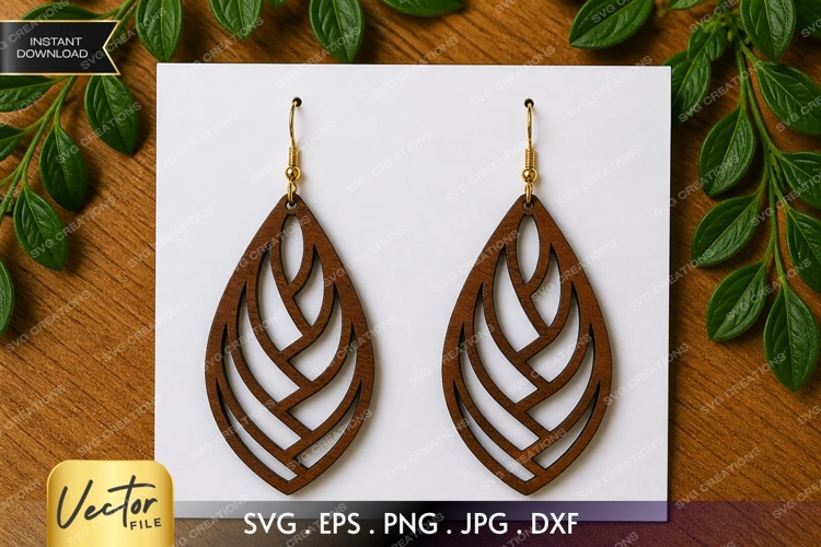 Leaf Teardrop Earrings SVG| Laser Cut Earring example image 1