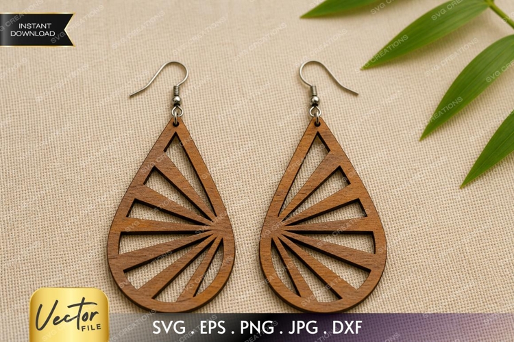 Sunburst Teardrop Earrings SVG| Laser Cut Earring example image 1