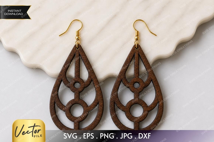 Geometric Teardrop Earrings SVG| Laser Cut Earring example image 1