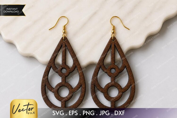 Geometric Cutout Teardrop Earring SVG Laser Cut File, Boho example image 1