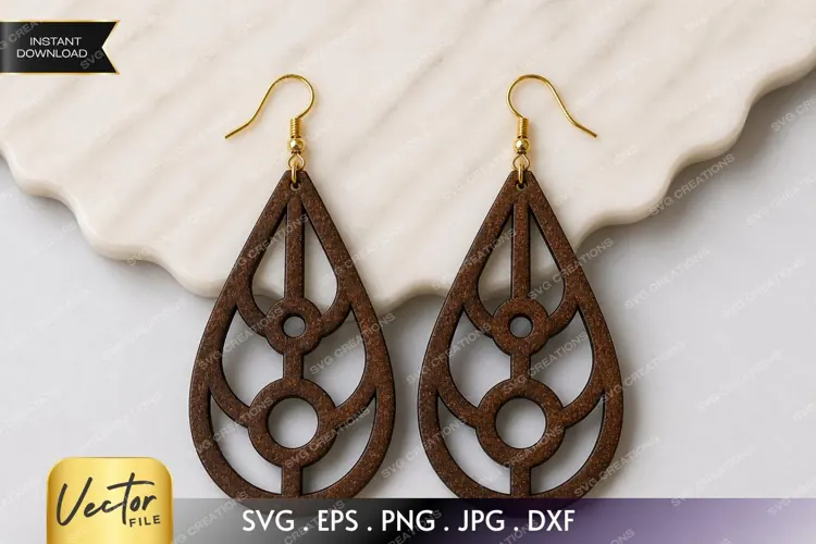 Geometric Cutout Teardrop Earring SVG Laser Cut File, Boho