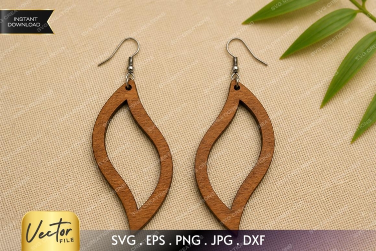 Minimal Leaf Earrings SVG| Laser Cut Earring example image 1