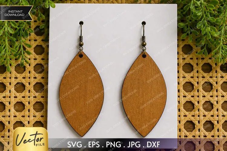 Marquise Leaf Earring SVG Laser Cut File, Classic Blank Wood