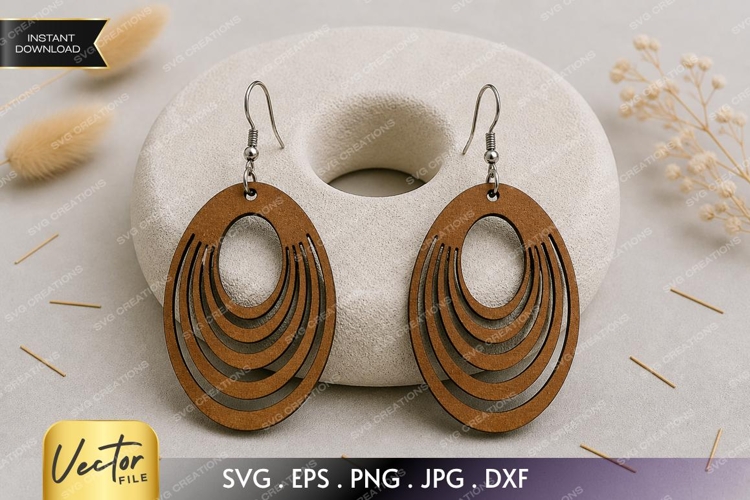 Layered Oval Earrings SVG| Laser Cut Earring example image 1