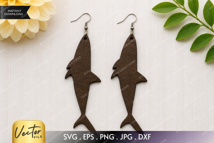Shark Earrings SVG| Laser Cut Earring example image 1