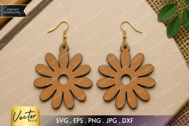 Daisy Earrings SVG| Laser Cut Earring example image 1