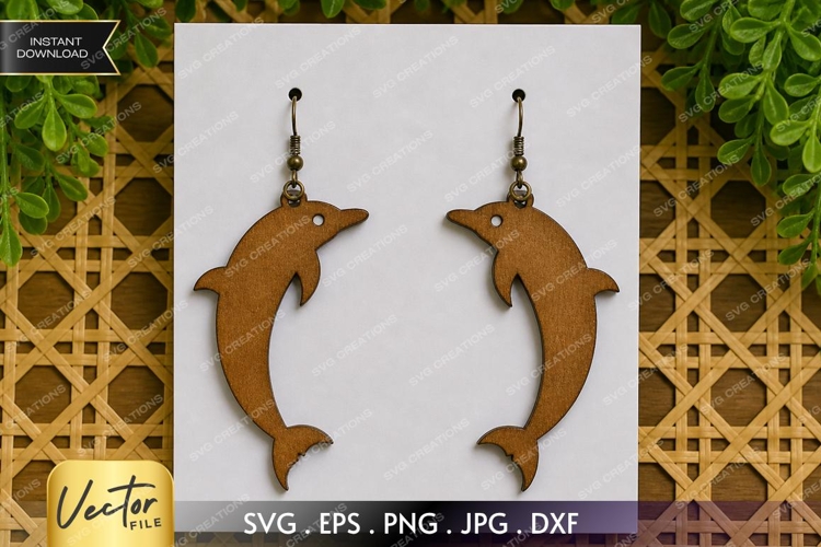 Dolphin Earrings SVG| Laser Cut Earring example image 1