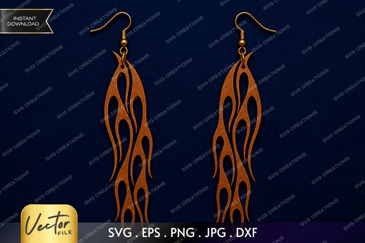 Flame Earrings SVG| Laser Cut Earring example image 1