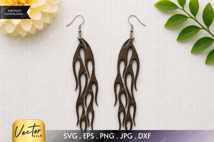 Flame Earrings SVG| Laser Cut Earring example image 1