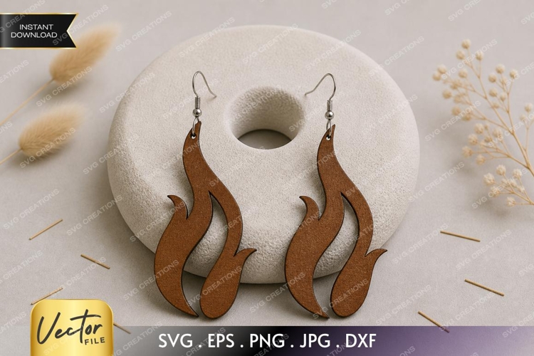 Flame Curve Earrings SVG| Laser Cut Earring example image 1