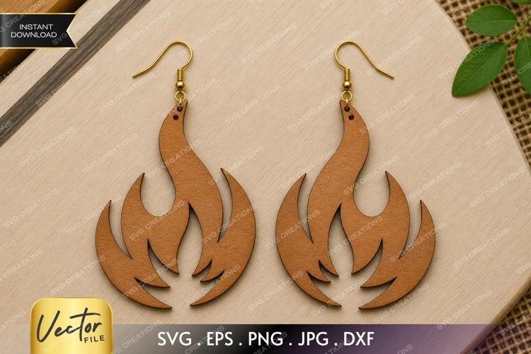 Flame Earrings SVG| Laser Cut Earring example image 1