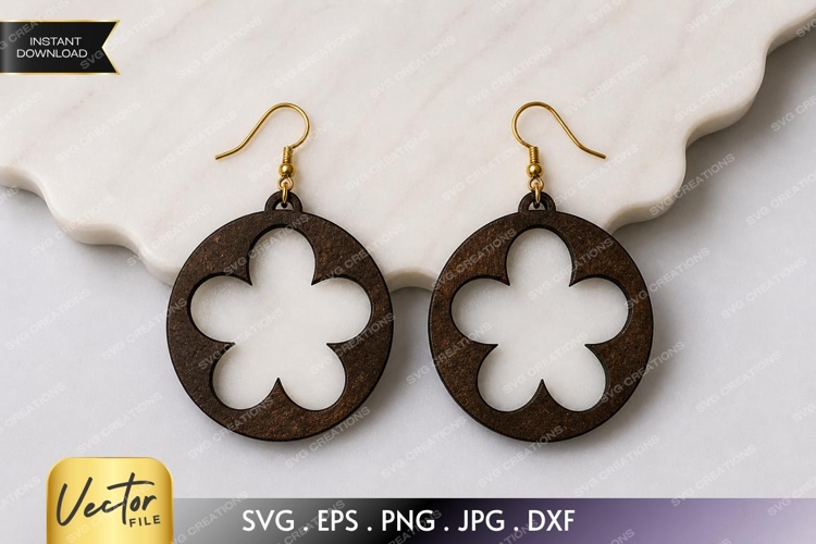 Floral Circle Earrings SVG| Laser Cut Earring example image 1