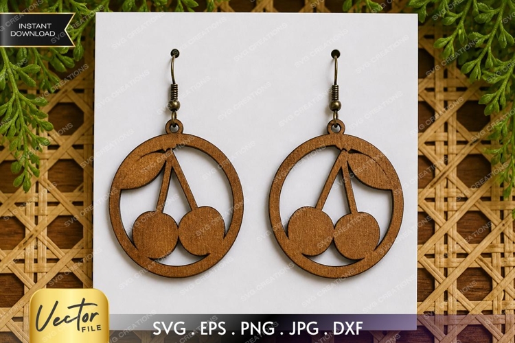 Cherry Earrings SVG| Laser Cut Earring example image 1