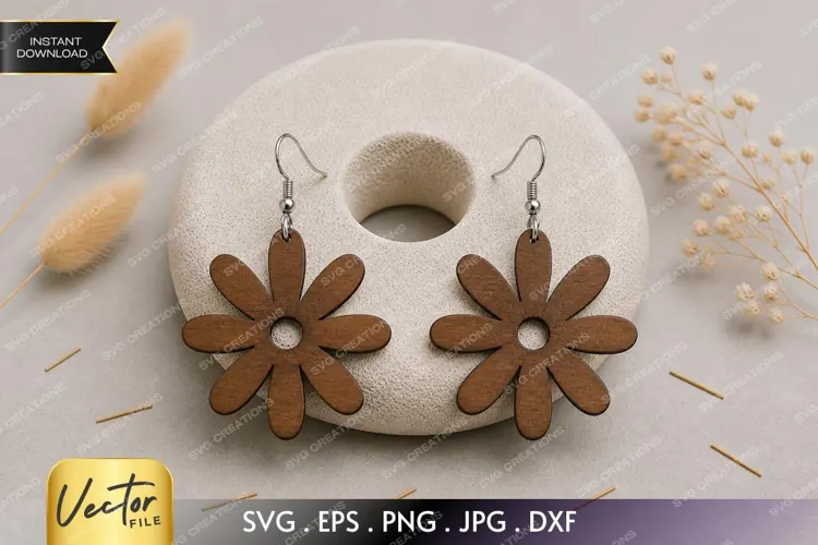 Daisy Flower Earring SVG Laser Cut File, Boho 8-Petal Floral