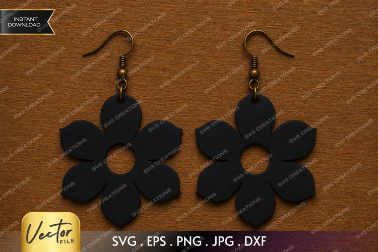 Flower Silhouette Earrings SVG| Laser Cut Earring example image 1