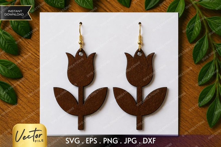 Tulip Earrings SVG| Laser Cut Earring example image 1