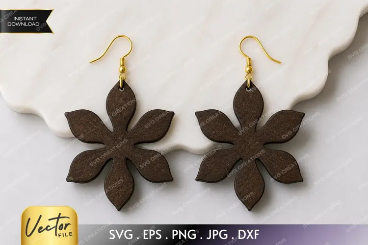 Pointed Petal Flower Earring SVG Laser Cut File, Floral Boho