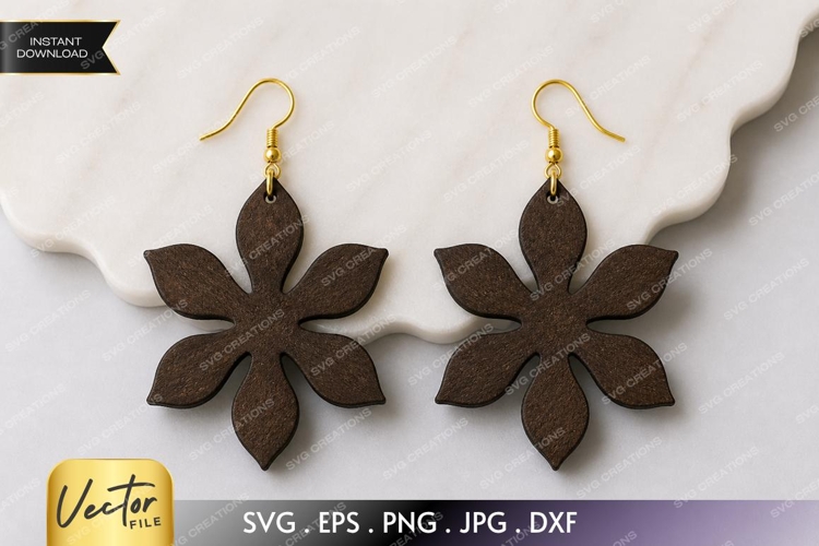 Six Petal Flower Earrings SVG| Laser Cut Earring example image 1