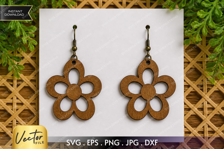 Open Flower Earrings SVG| Laser Cut Earring example image 1