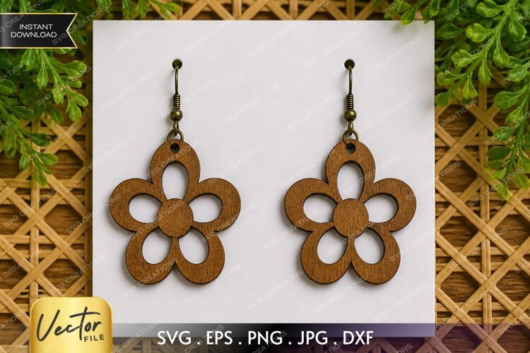 Petal Flower Cutout Earring SVG Laser Cut File, Floral example image 1