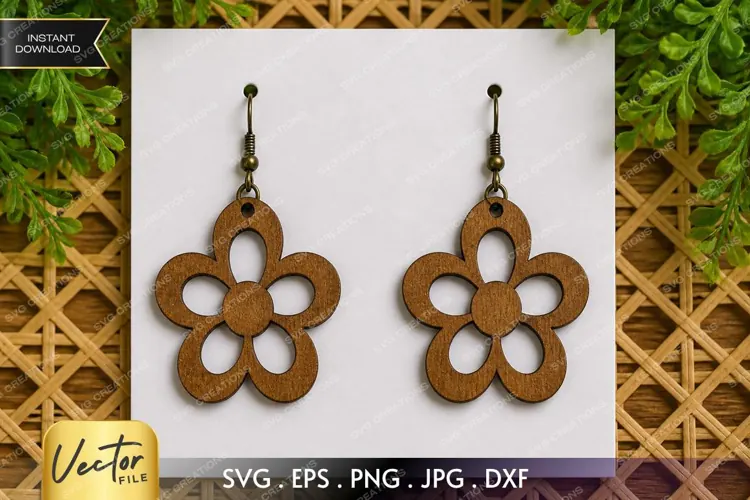 Petal Flower Cutout Earring SVG Laser Cut File, Floral