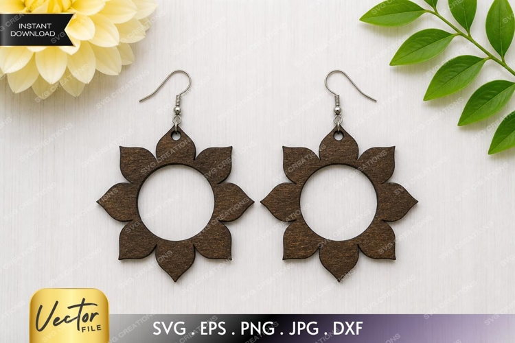 Sunburst Floral Hoop Earrings SVG| Laser Cut Earring example image 1