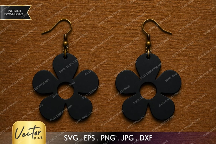 Black Flower Earrings SVG| Laser Cut Earring example image 1