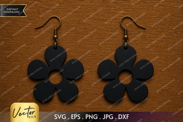 Daisy Flower Cutout Earring SVG Laser Cut File, Floral Boho example image 1
