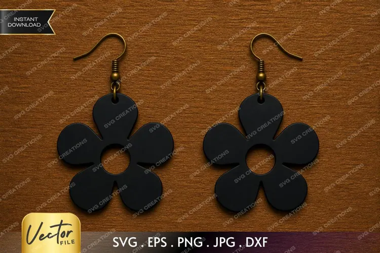 Daisy Flower Cutout Earring SVG Laser Cut File, Floral Boho