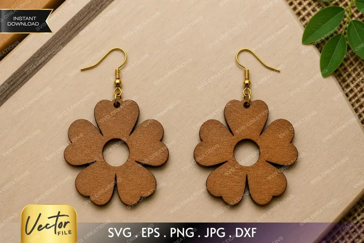 Daisy Flower Cutout Earring SVG Laser Cut File, Floral Boho