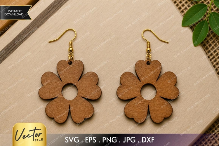 Heart Petal Flower Earrings SVG| Laser Cut Earring example image 1