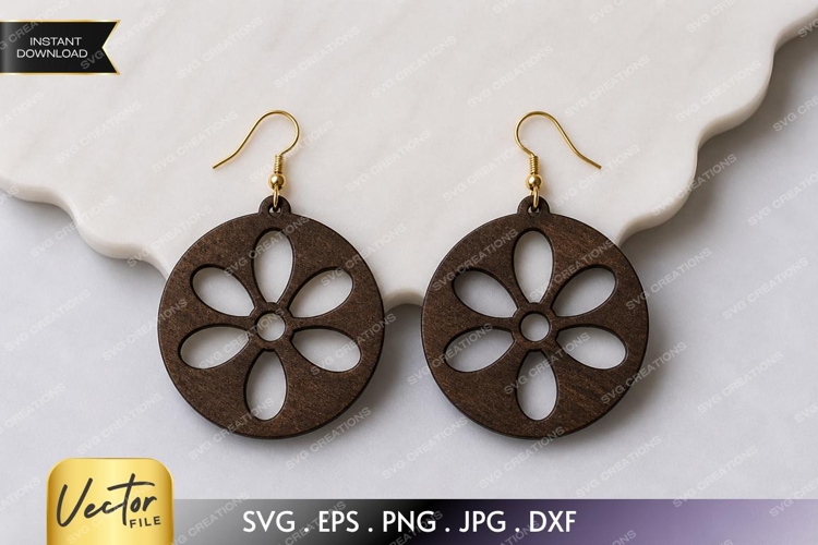 Round Flower Earrings SVG| Laser Cut Earring example image 1