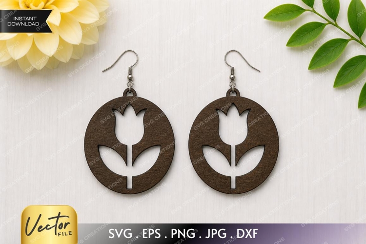 Tulip Flower Earrings SVG| Laser Cut Earring example image 1