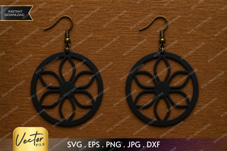 Round Petal Earrings SVG| Laser Cut Earring example image 1