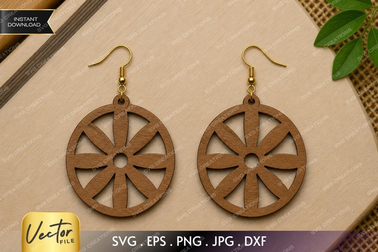 Sunburst Flower Earrings SVG| Laser Cut Earring example image 1