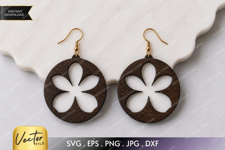Flower Cutout Circle Earrings SVG| Laser Cut Earring example image 1