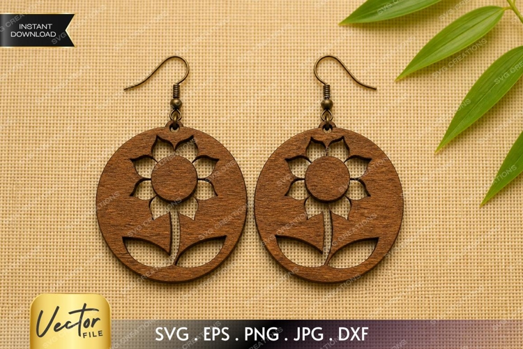 Sunflower Earrings SVG| Laser Cut Earring example image 1